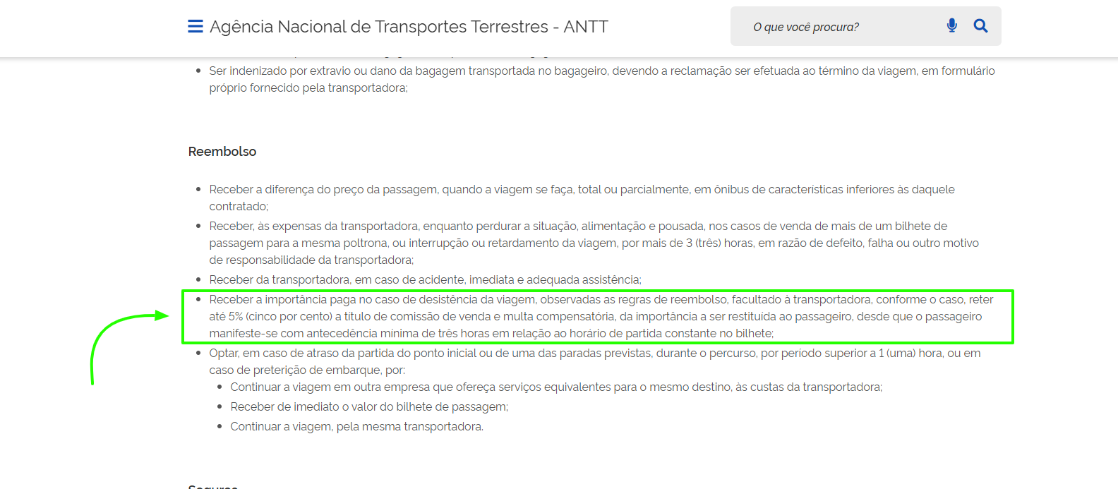 Print da informação da ANTT sobre a taxa de 5%.